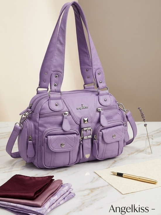 Angel Kiss Handbags - Angel Kiss Purple Multi-Pocket Shoulder Bag for Women